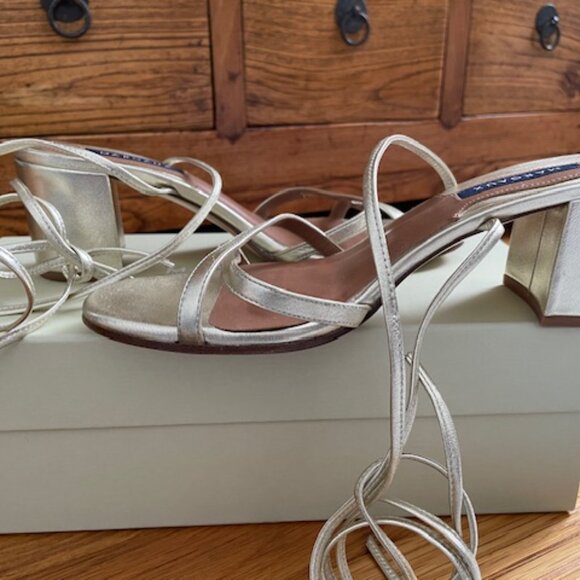 Margaux champagne nappa block heel wrap City sandal size 37W (6 1/2) - Picture 1 of 6